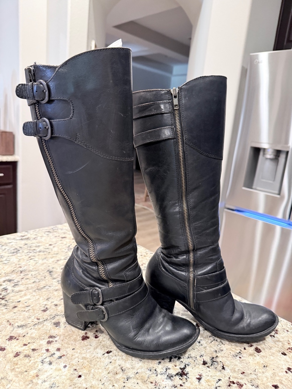 Børn Tall Leather Riding Boots Black Buckle Zip Comfort Boots Women’s 7.5 - Picture 6 of 7